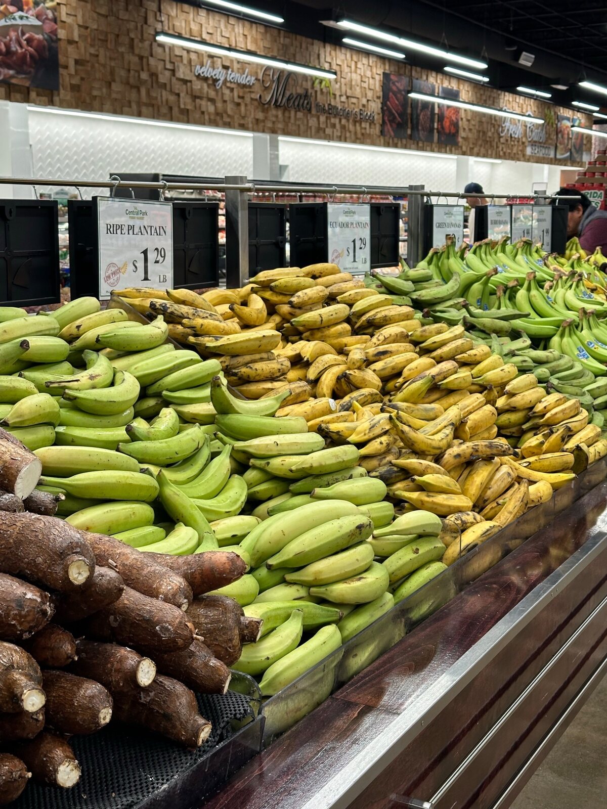 Plantains and produce displayed at a market