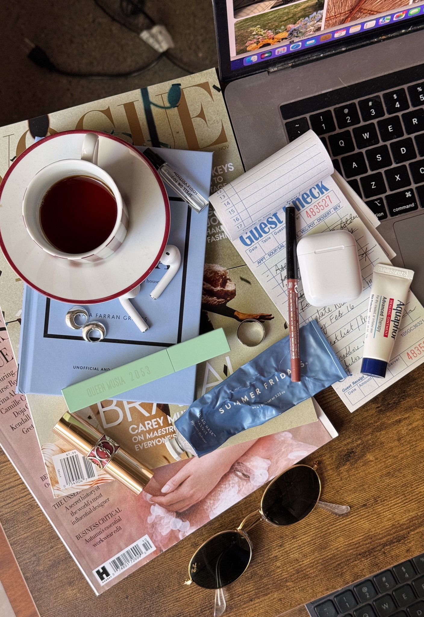 Editorial workspace flat lay