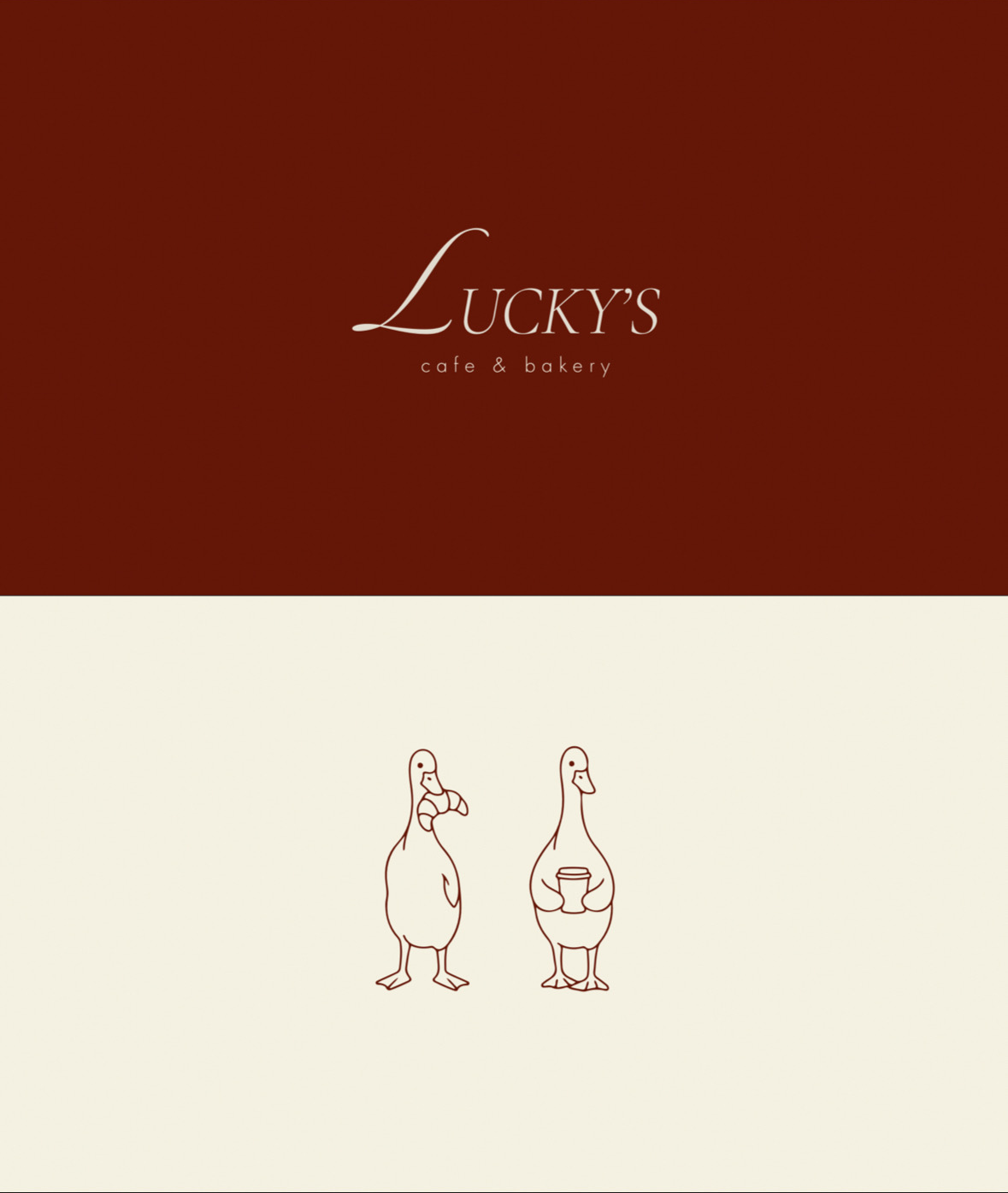 Lucky’s brick colorway lockup and duck line marks