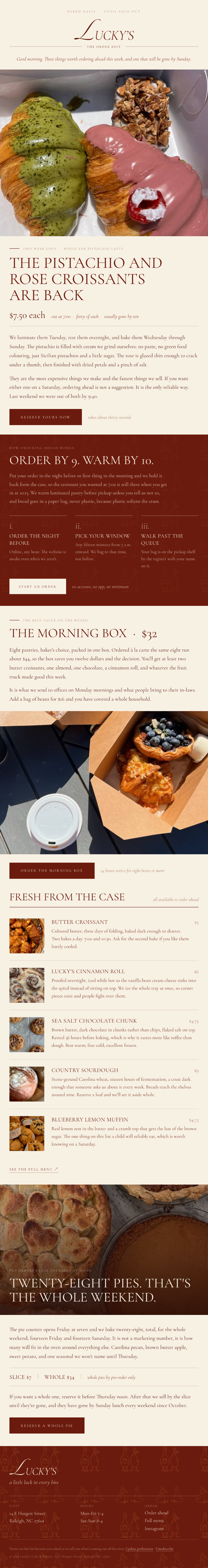 Lucky’s order-ahead email newsletter