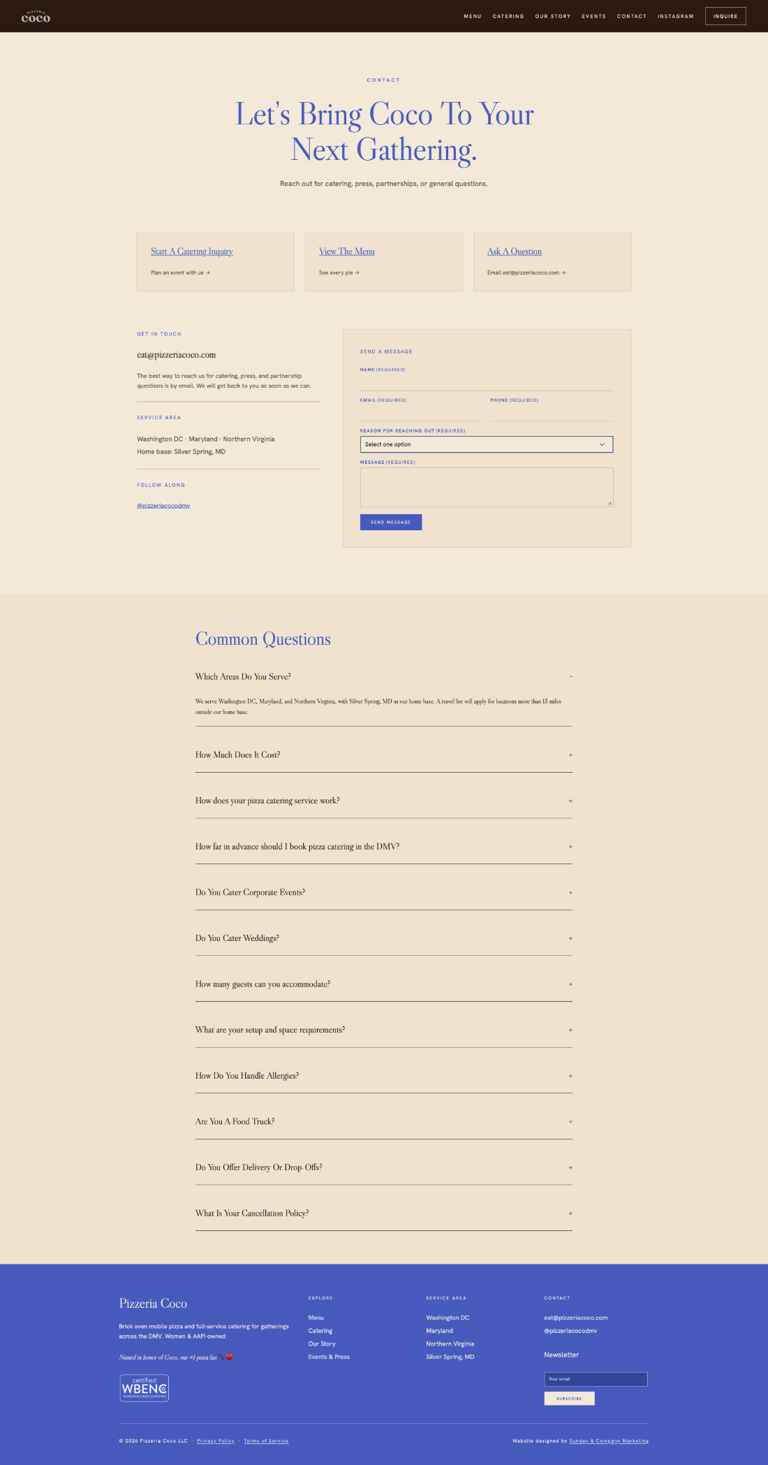 Pizzeria Coco contact page