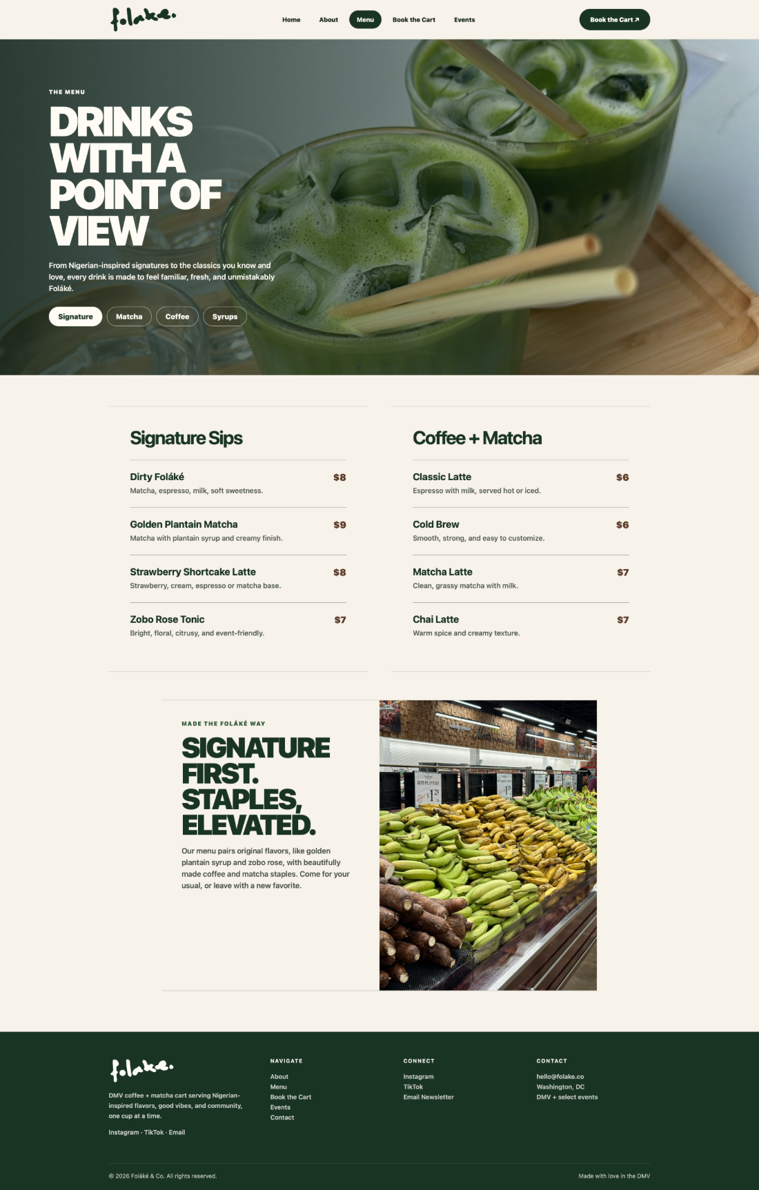 Foláké and Company Menu page