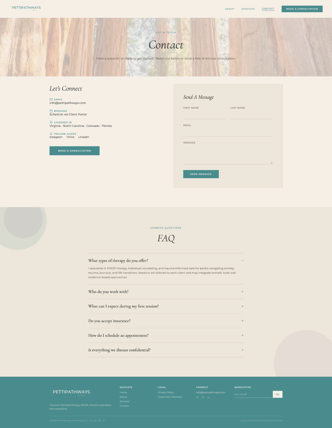 Petti Pathways Contact page